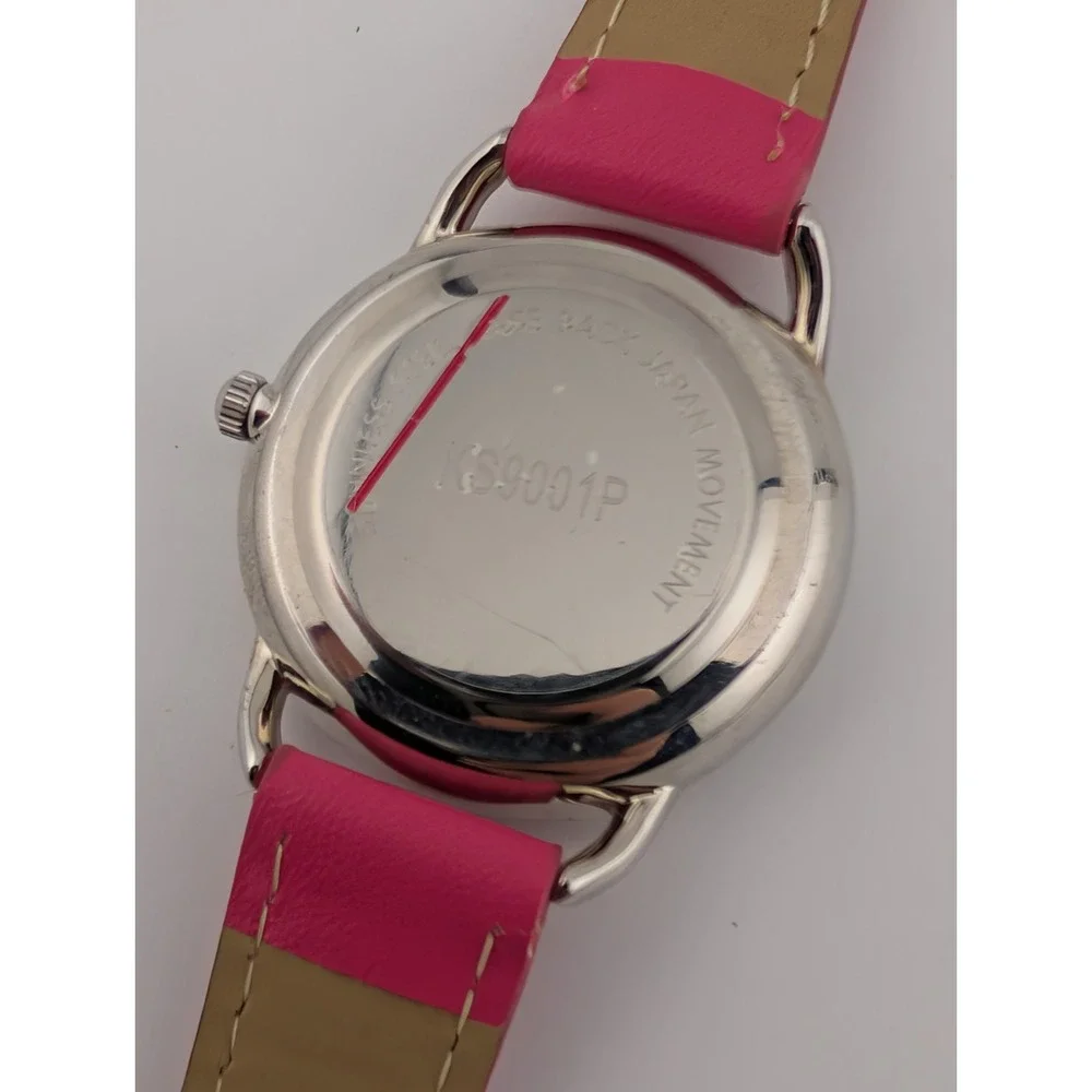 Kessaris Watch Women 35mm Silver Case Pink MOP Dial Pink‎ Band- New Battery